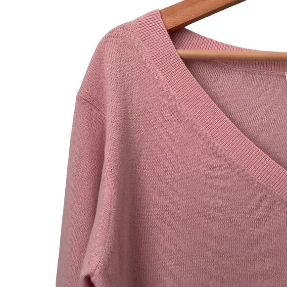 Everlane The Cotton Long Sleeve V-Neck Oversized Cropped Sweater Pink in Size XS - Picture 4 of 10